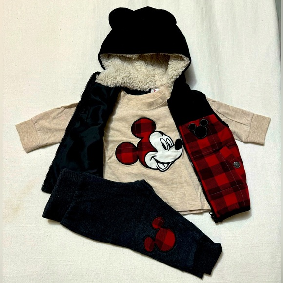 Disney Other - Disney Junior | 3 Piece Mickey Mouse Buffalo Check Set | 12 months